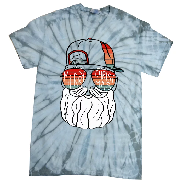 Cool Santa Face Retro Sunglasses Xmas Tee Tie-Dye T-Shirt