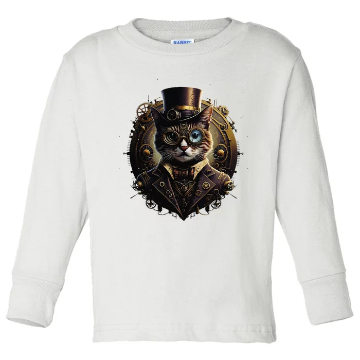 Cat Steampunk Fashion Vintage Victorian Style Toddler Long Sleeve Shirt