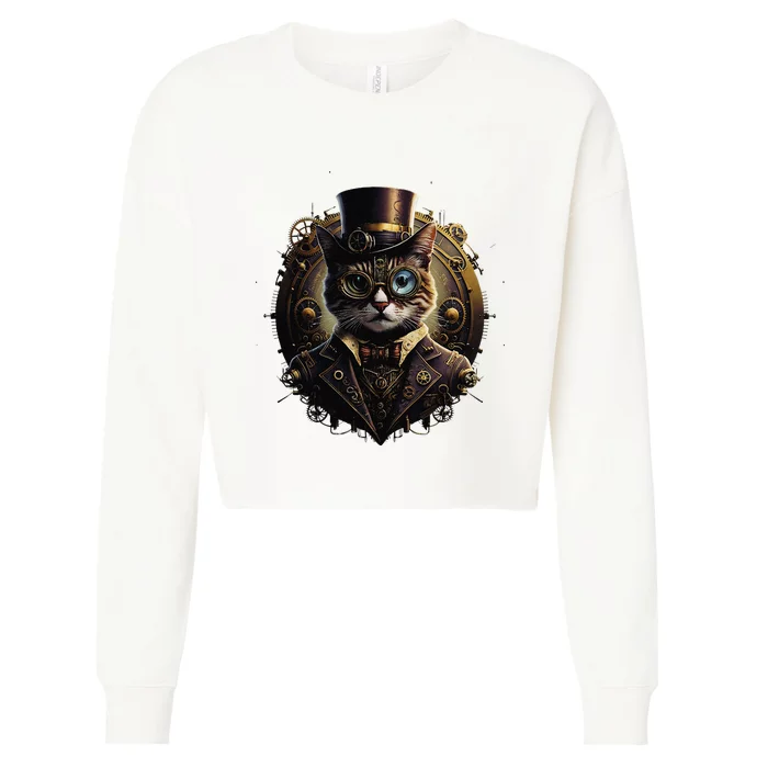 Cat Steampunk Fashion Vintage Victorian Style Cropped Pullover Crew