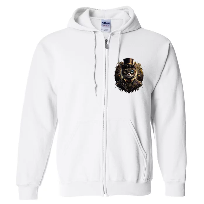 Cat Steampunk Fashion Vintage Victorian Style Full Zip Hoodie