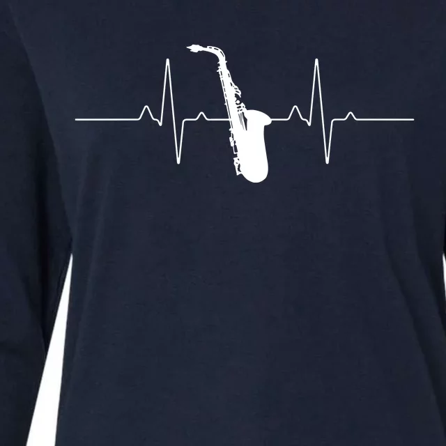 Cool Saxophone For Men Women Jazz Blues Music Band Heartbeat Womens Cotton Relaxed Long Sleeve T-Shirt