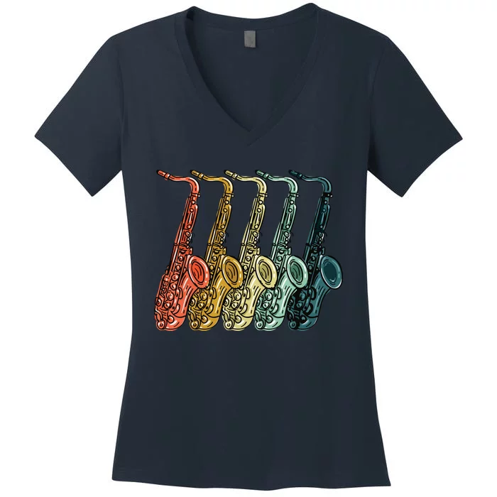 Cool Saxophone For Men Women Vintage Saxophone Player Women's V-Neck T-Shirt