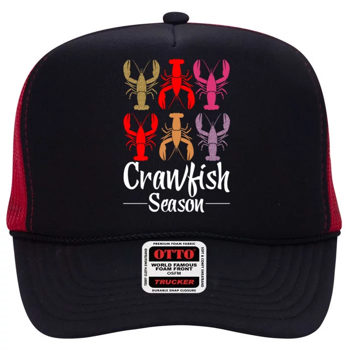 Crawfish Season Funny Crayfish Leopard Gift High Crown Mesh Trucker Hat