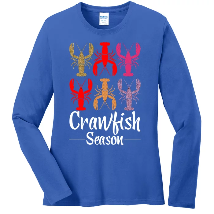 Crawfish Season Funny Crayfish Leopard Gift Ladies Long Sleeve Shirt