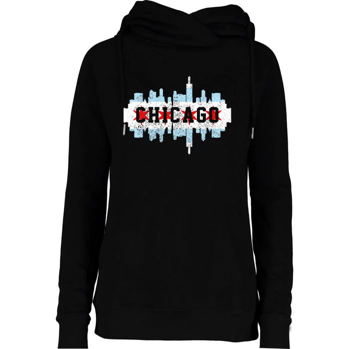 Chicago Skyline Flag City Illinois Souvenir Womens Funnel Neck Pullover Hood