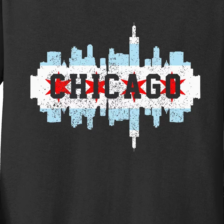 Chicago Skyline Flag City Illinois Souvenir Kids Long Sleeve Shirt