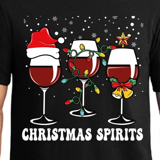 Christmas Spirits Funny Glasses Of Wine Santa Hat Reindeer Gift Pajama Set