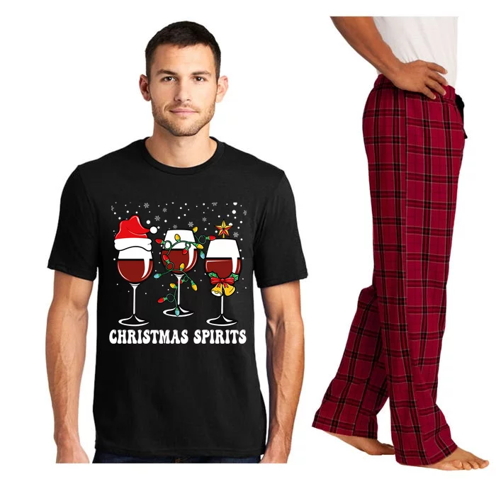 Christmas Spirits Funny Glasses Of Wine Santa Hat Reindeer Gift Pajama Set