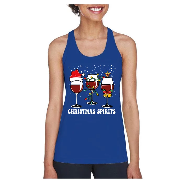 Christmas Spirits Funny Glasses Of Wine Santa Hat Reindeer Gift Women's Racerback Tank