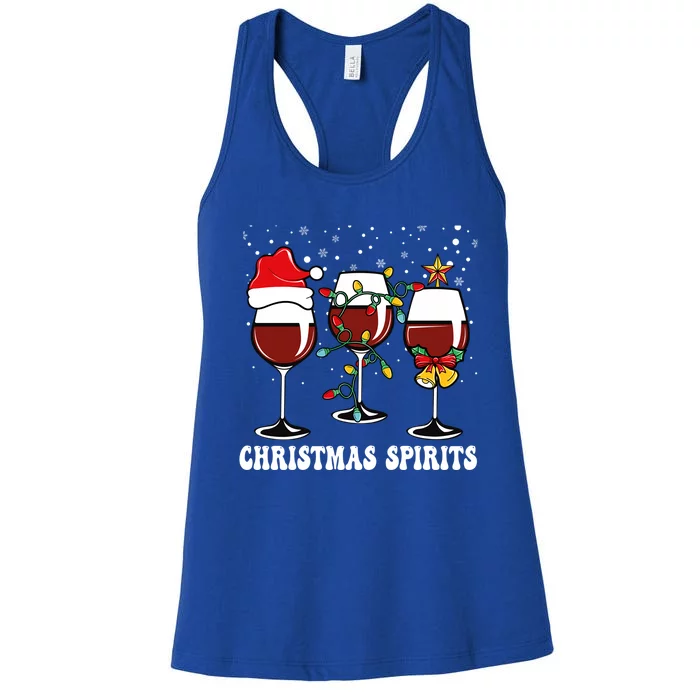 Christmas Spirits Funny Glasses Of Wine Santa Hat Reindeer Gift Women's Racerback Tank