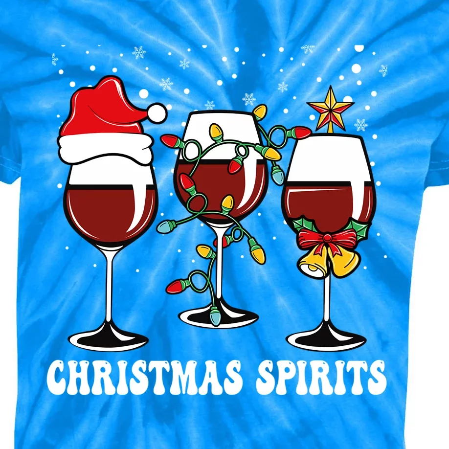 Christmas Spirits Funny Glasses Of Wine Santa Hat Reindeer Gift Kids Tie-Dye T-Shirt