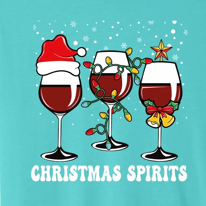 Christmas Spirits Funny Glasses Of Wine Santa Hat Reindeer Gift ChromaSoft Performance T-Shirt