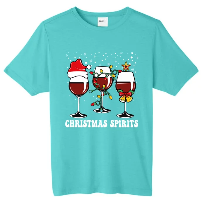 Christmas Spirits Funny Glasses Of Wine Santa Hat Reindeer Gift ChromaSoft Performance T-Shirt