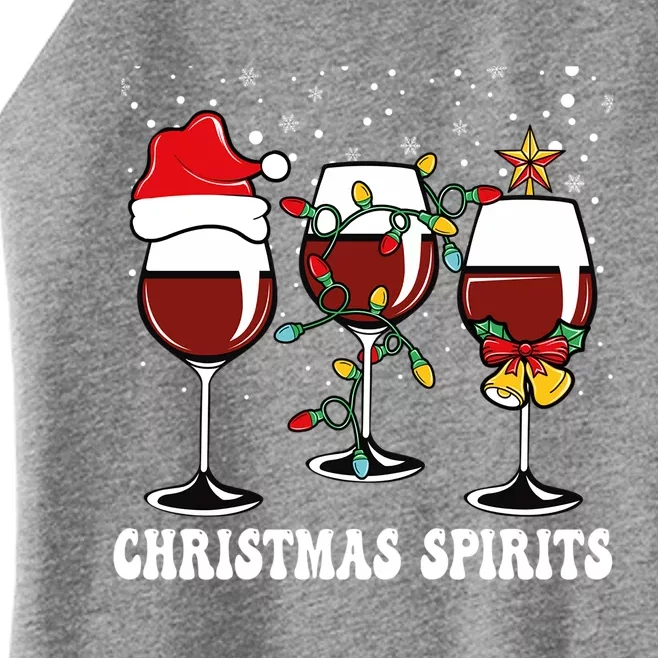 Christmas Spirits Funny Glasses Of Wine Santa Hat Reindeer Gift Women’s Perfect Tri Rocker Tank