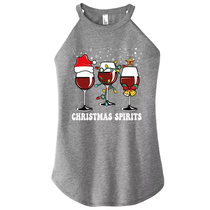 Christmas Spirits Funny Glasses Of Wine Santa Hat Reindeer Gift Women’s Perfect Tri Rocker Tank