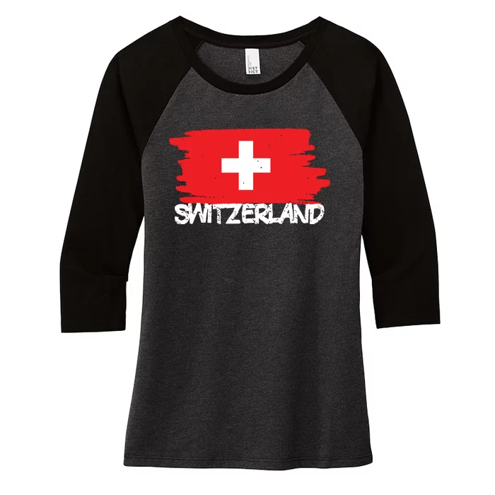 Cool Switzerland Flag Women's Tri-Blend 3/4-Sleeve Raglan Shirt