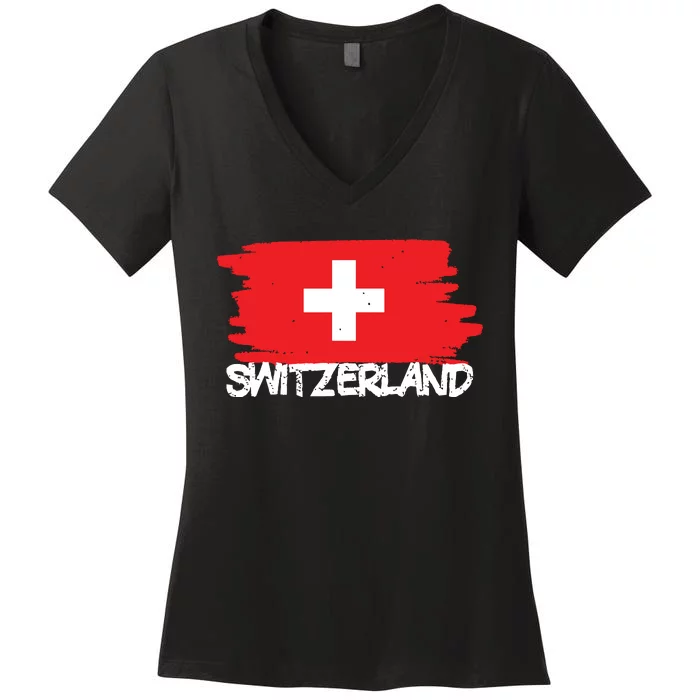 Cool Switzerland Flag Women's V-Neck T-Shirt