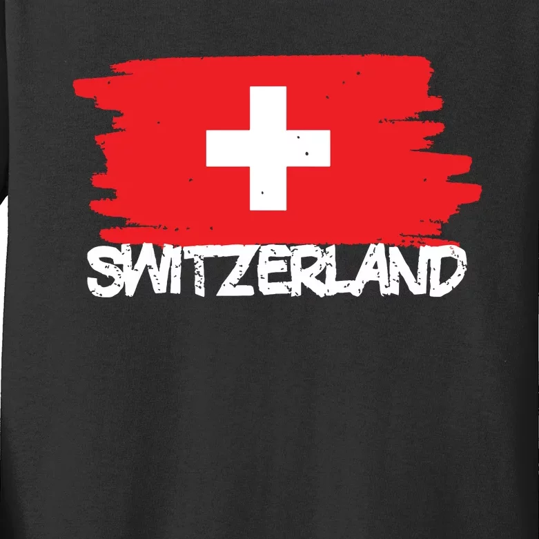 Cool Switzerland Flag Kids Long Sleeve Shirt