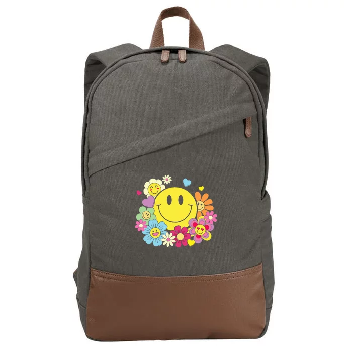 Cute Smile Face Flower Happy Face Flowers Heart Cotton Canvas Backpack