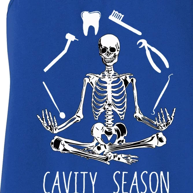 Cavity Season Funny Dentist Skeleton Halloween Dental Women's Racerback Tank