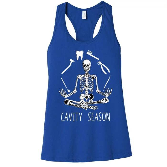 Cavity Season Funny Dentist Skeleton Halloween Dental Women's Racerback Tank