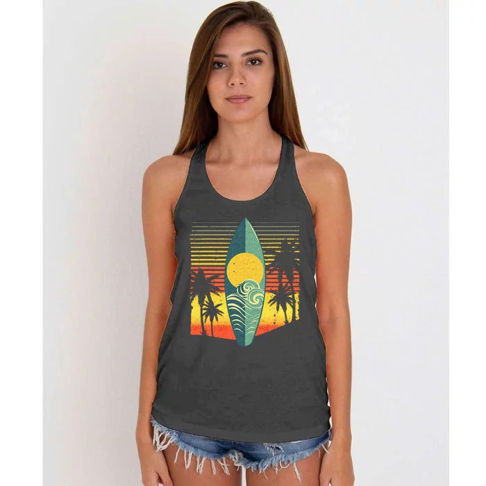 Cool Surfboard For Wo Surfer Retro Surf Sunset Beach Women's Knotted Racerback Tank