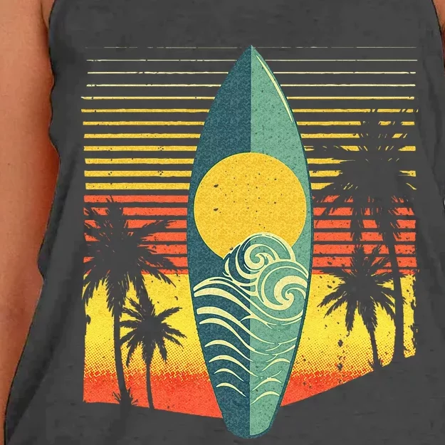 Cool Surfboard For Wo Surfer Retro Surf Sunset Beach Women's Knotted Racerback Tank