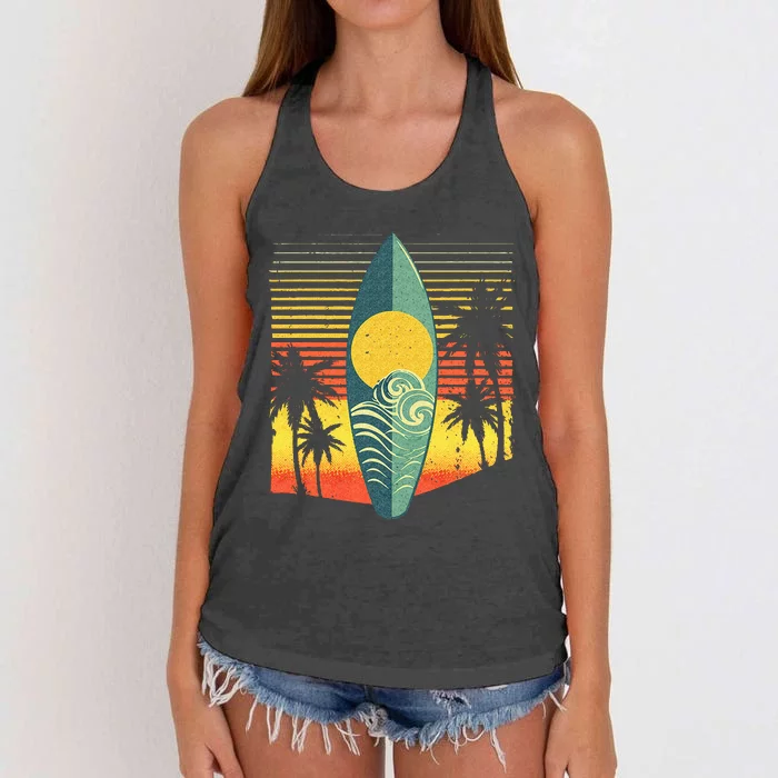 Cool Surfboard For Wo Surfer Retro Surf Sunset Beach Women's Knotted Racerback Tank