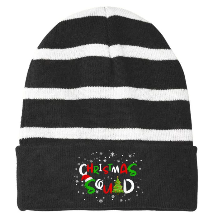 Christmas Squad Family Group Matching Shirts Funny Santa Elf Striped Beanie with Solid Band