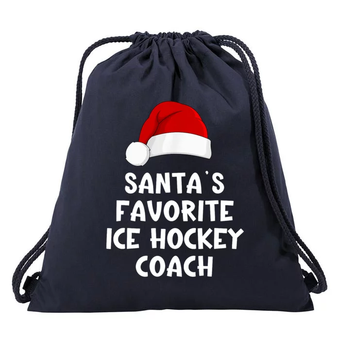 Christmas Santas Favorite Ice Hockey Coach Funny Xmas Pajama Drawstring Bag