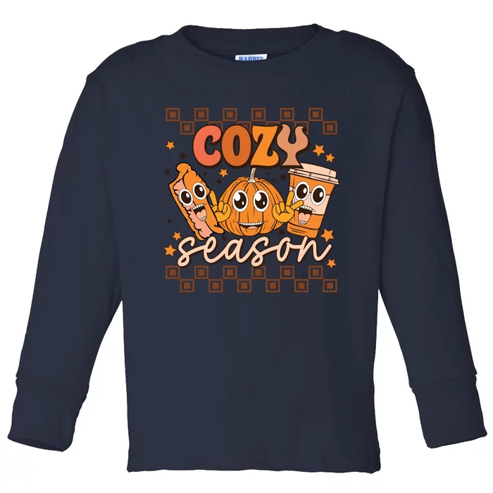 Cozy Season Fall Vibes Autumn Season Thanksgiving Pumpkin Spice Funny Toddler Long Sleeve Shirt