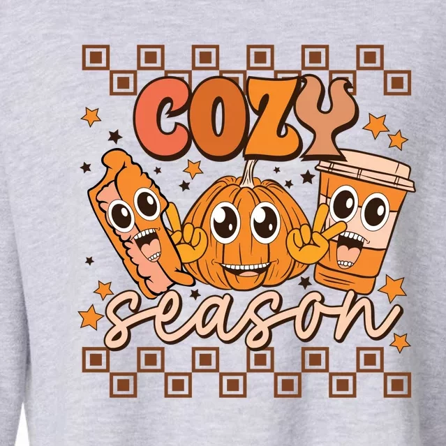 Cozy Season Fall Vibes Autumn Season Thanksgiving Pumpkin Spice Funny Cropped Pullover Crew