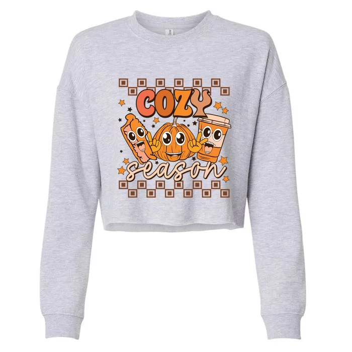 Cozy Season Fall Vibes Autumn Season Thanksgiving Pumpkin Spice Funny Cropped Pullover Crew