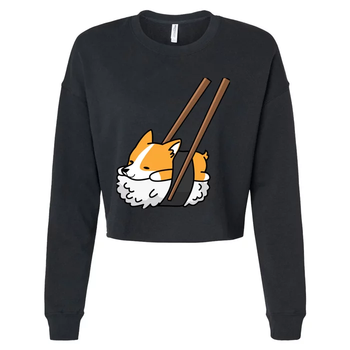 Corgi Sushi Funny Dog Gift Cropped Pullover Crew