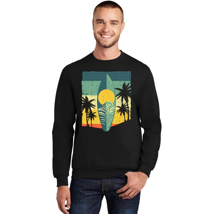 Cool Surfboard For Wo Surfer Retro Surf Sunset Beach Tall Sweatshirt