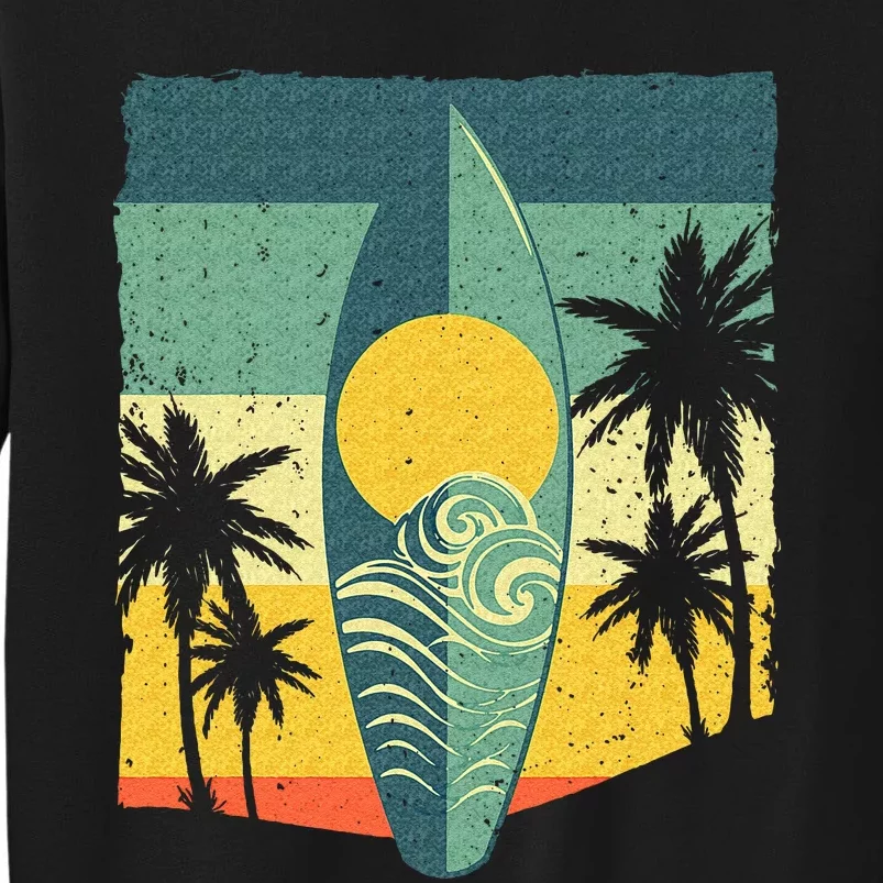 Cool Surfboard For Wo Surfer Retro Surf Sunset Beach Tall Sweatshirt