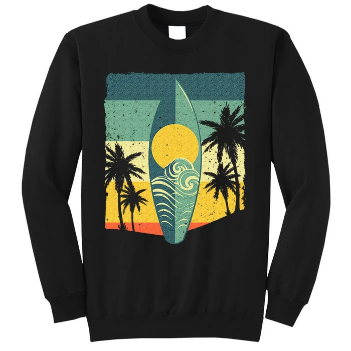 Cool Surfboard For Wo Surfer Retro Surf Sunset Beach Tall Sweatshirt