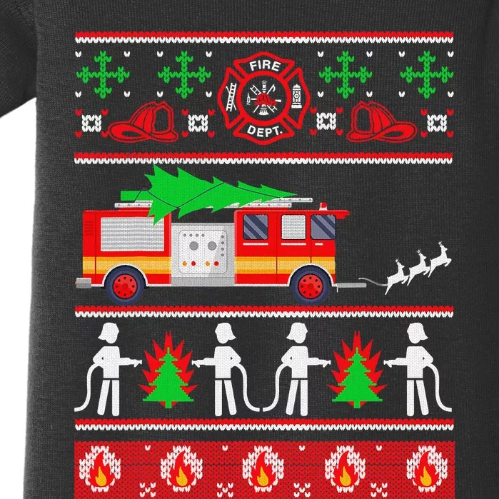 Christmas Santas Favorite Fireman Firefighter Ugly Sweater Baby Bodysuit