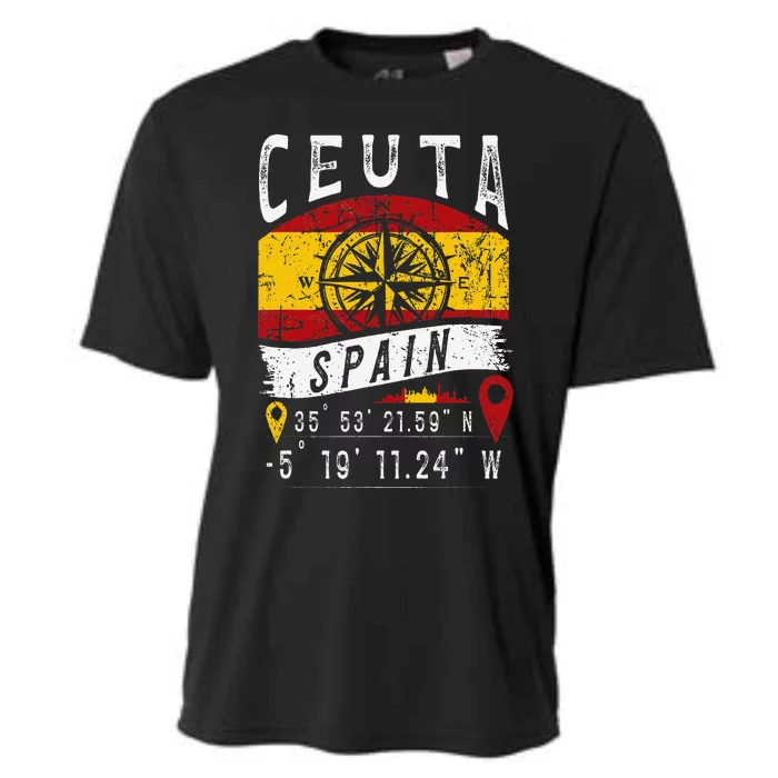 Ceuta Spain Flag Gps Coordinates Of Ceuta Cooling Performance Crew T-Shirt