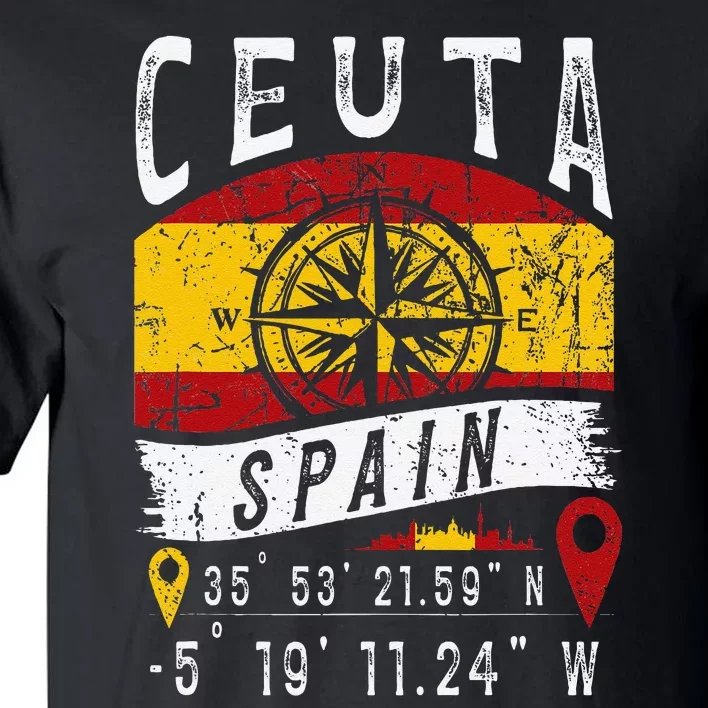 Ceuta Spain Flag Gps Coordinates Of Ceuta Tall T-Shirt