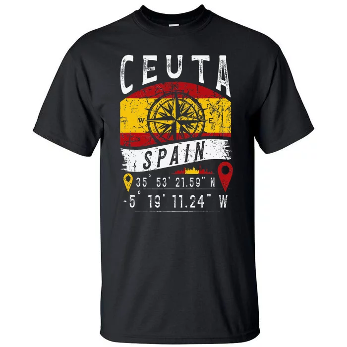 Ceuta Spain Flag Gps Coordinates Of Ceuta Tall T-Shirt