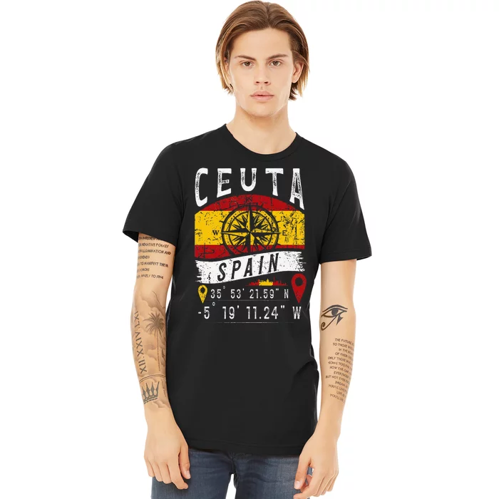 Ceuta Spain Flag Gps Coordinates Of Ceuta Premium T-Shirt