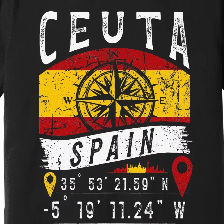 Ceuta Spain Flag Gps Coordinates Of Ceuta Premium T-Shirt