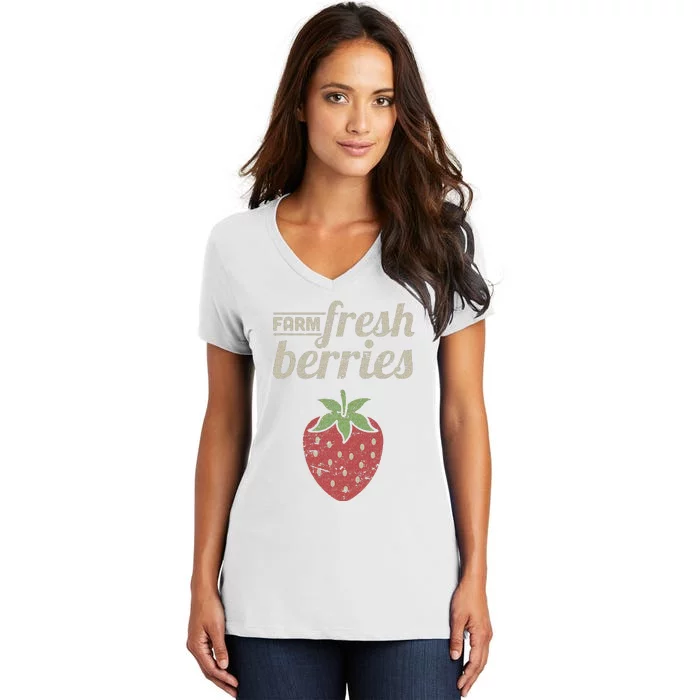 Cute Strawberry Farm Funny Strawberry Farming Women's V-Neck T-Shirt