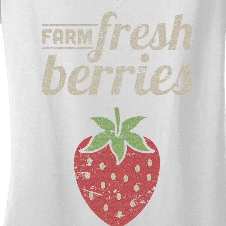 Cute Strawberry Farm Funny Strawberry Farming Women's V-Neck T-Shirt