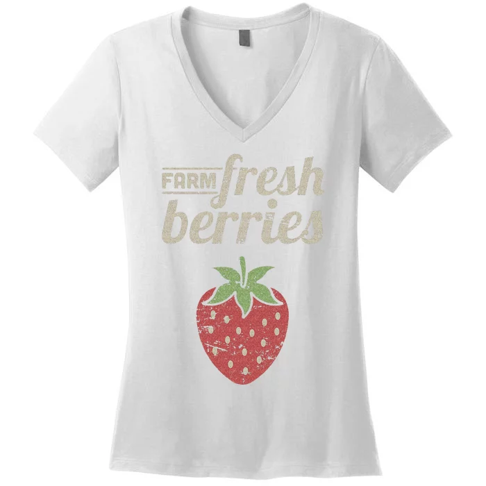 Cute Strawberry Farm Funny Strawberry Farming Women's V-Neck T-Shirt