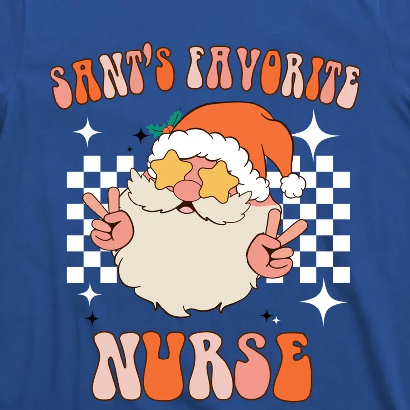 Cute Santas Favorite Nurse Groovy Retro Christmas Nurse Meaningful Gift T-Shirt