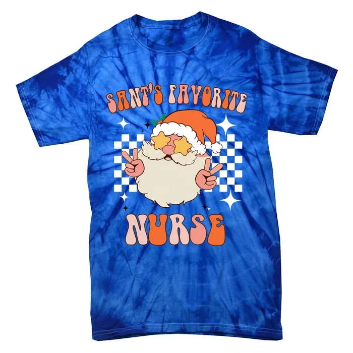 Cute Santas Favorite Nurse Groovy Retro Christmas Nurse Meaningful Gift Tie-Dye T-Shirt