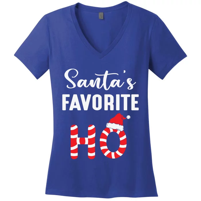 Christmas Santas Favorite Candy Ho Women's V-Neck T-Shirt