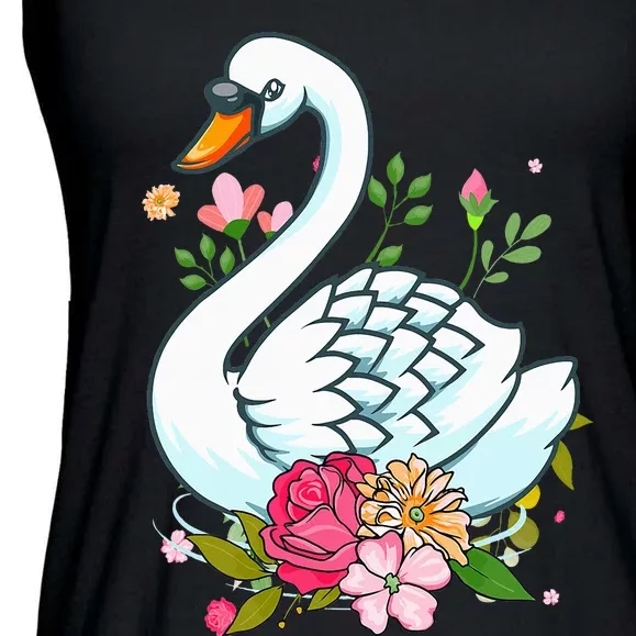 Cool Swan For   Swans Floral Waterfowl Bird Flower Ladies Essential Flowy Tank